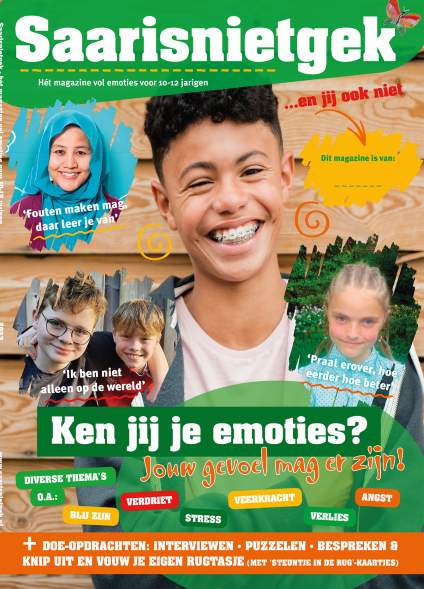 Cover van Saarisnietgek met foto's en koppen die verwijzen naar artikelen in het magazine, zoals 'Ken jij je emotie?' en "Fouten maken mag, daar leer je van'.